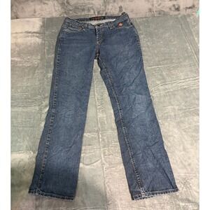 Wrangler Flame Resistant Jeans womens 9 X 34 Blue Denim Rip Belt Loop Work